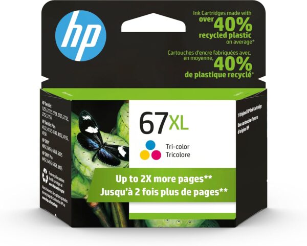 HP 67XL Tri-color High-yield Ink Cartridge | Works with HP DeskJet 1255, 2700, 4100 Series, HP ENVY 6000, 6400 Series | Eligible for Instant Ink | 3YM58AN