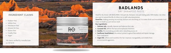 R+Co Badlands Dry Shampoo Paste | Volumizing Texture + Reworkable Hold | Vegan + Cruelty-Free | 2.2 Oz - Imagen 3