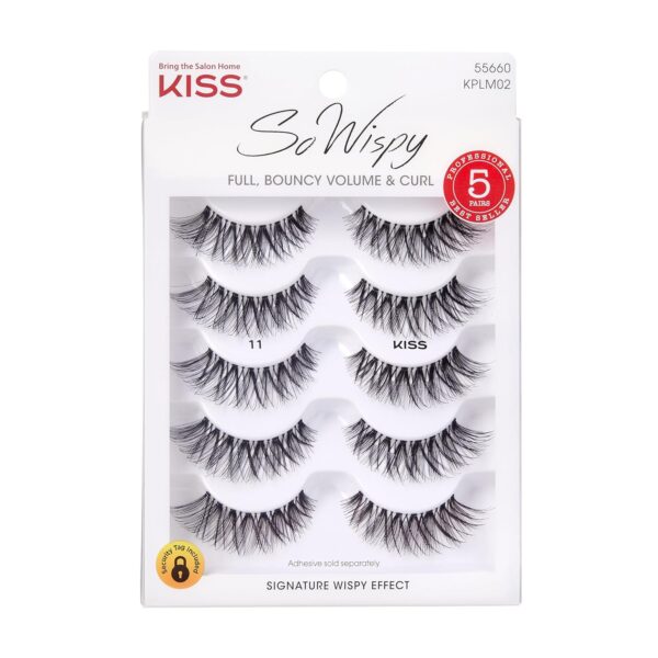 KISS So Wispy, False Eyelashes, Style #11', 12 mm, Includes 5 Pairs Of Lashes, Contact Lens Friendly, Easy to Apply, Reusable